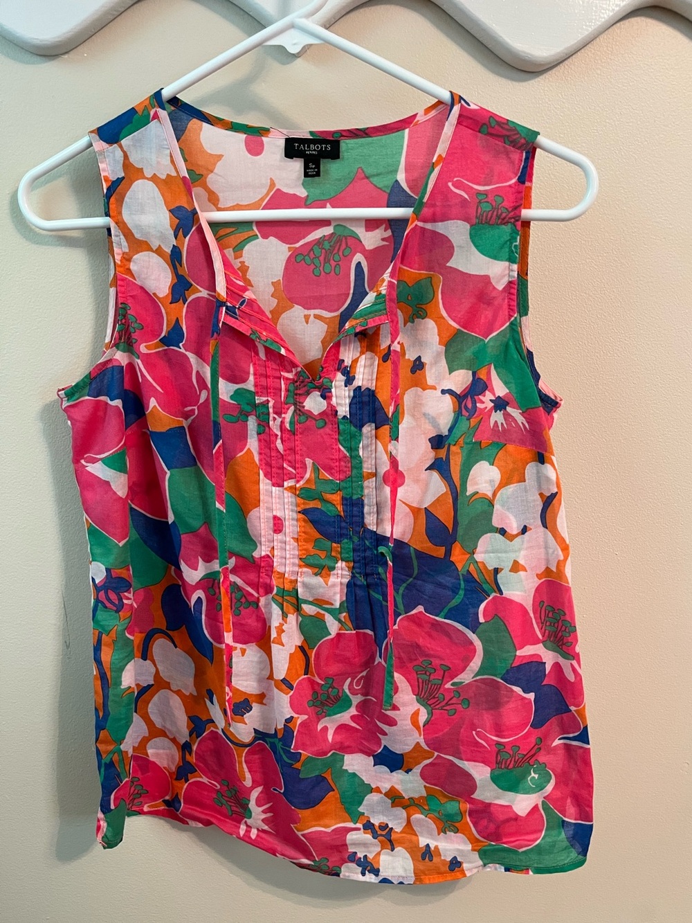 Talbots Pink Floral Sleeveless Pintuck Top Size Petite S